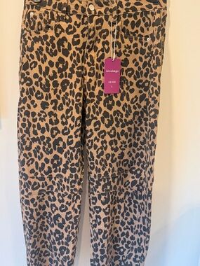 Leopard Print Wide Leg Jeans - Brown/Black